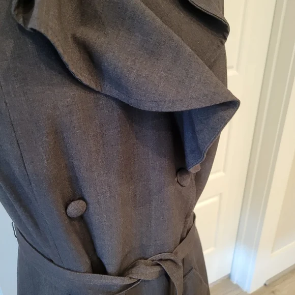 SANDRA DARREN Black Ruffled Gray Double- Breasted Blazer Midi Dress Size 10 - Picture 11 of 15
